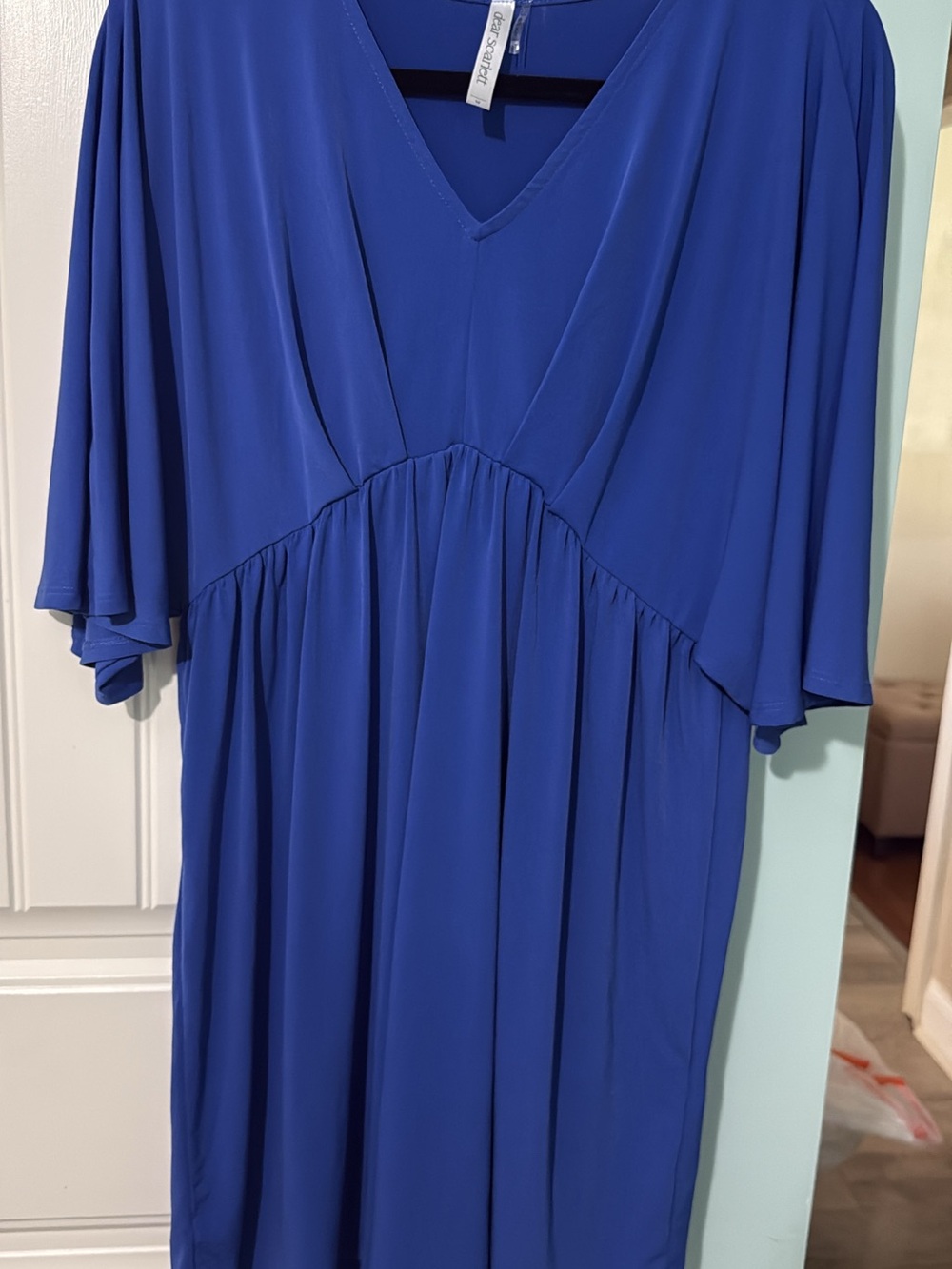 Women's Midi Dress in Royal Blue - Lightweight V-Neck